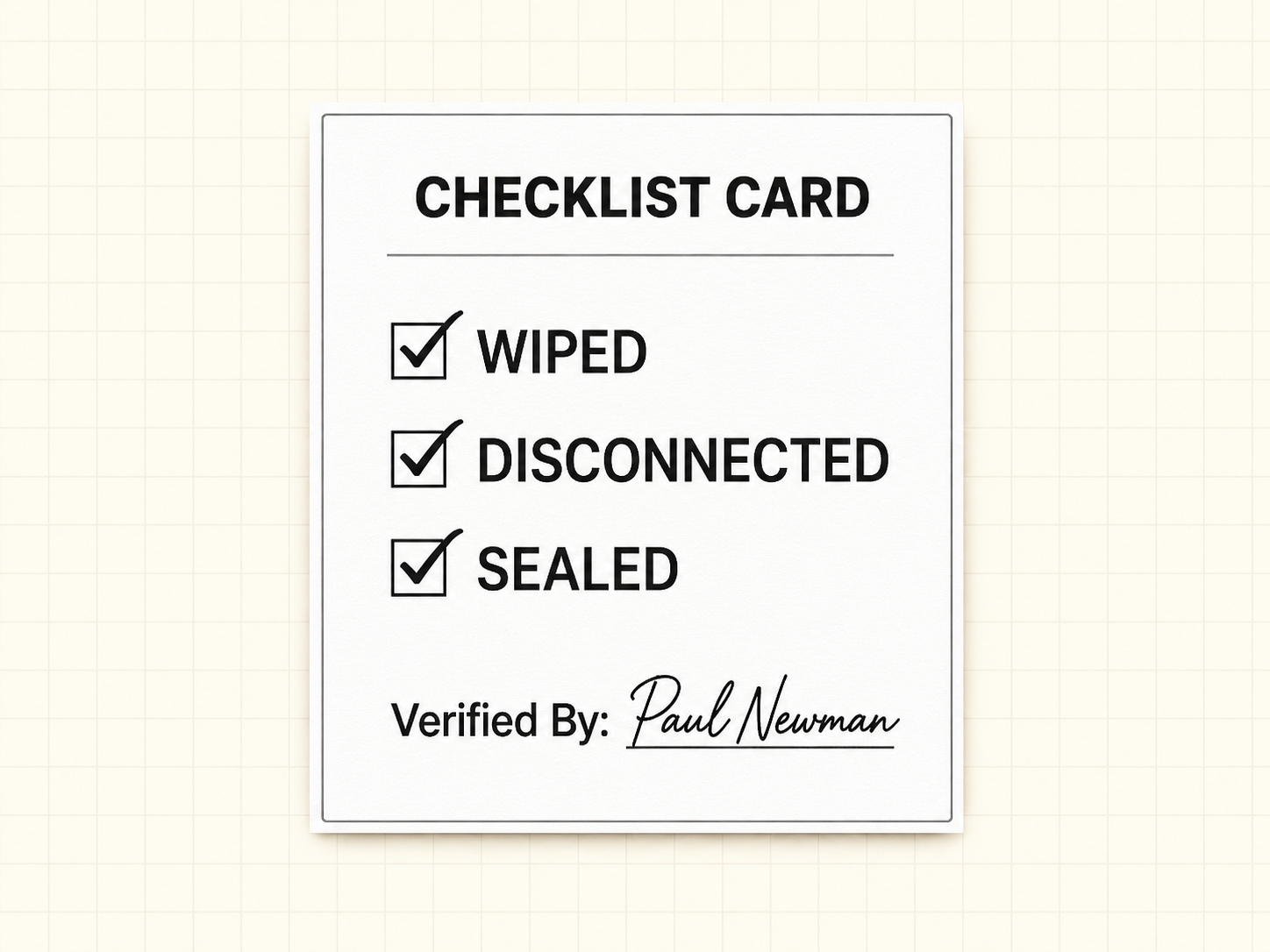 Hand-signed PRIVY terminal verification card